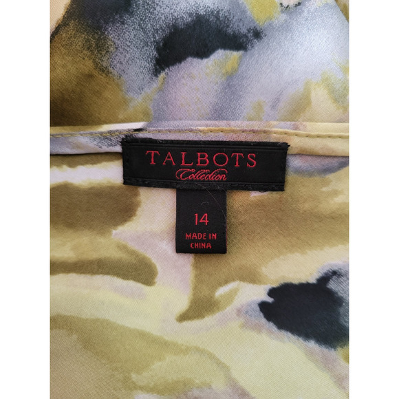 VTG 90s Talbots Collection Silk Watercolor Floral Midi Dress 14 Green Belted Bow - Picture 2 of 12